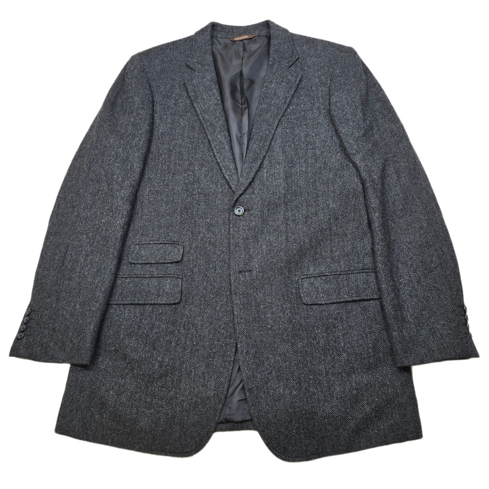 MERONA Tweed Herringbone Sport Coat Mens 42L Charcoal Gray‎ Wool Blazer